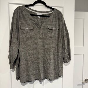 CJ Banks Heather Gray V-Neck Blouse